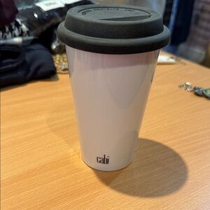 CAbi White Mug with silicone Black Lid